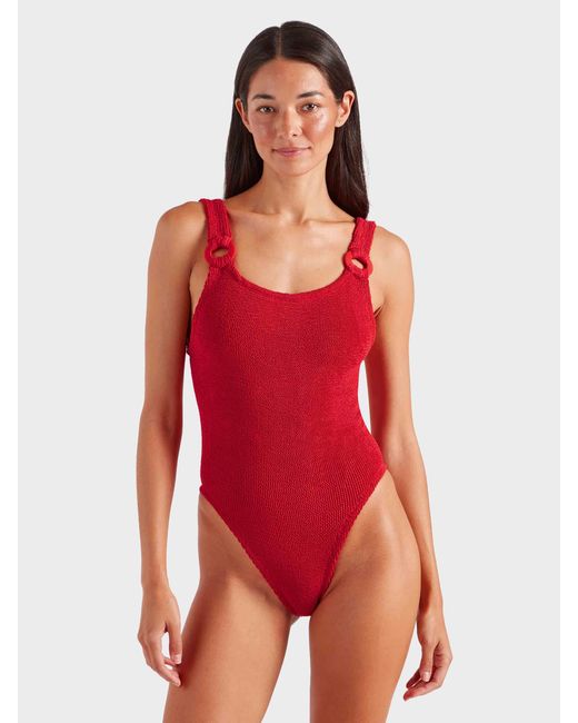 Hunza G Red Domino Swim With Tonal Hoops