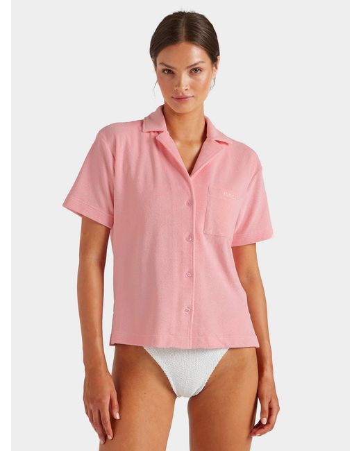 Hunza G Pink Terry Towelling Cuban Shirt