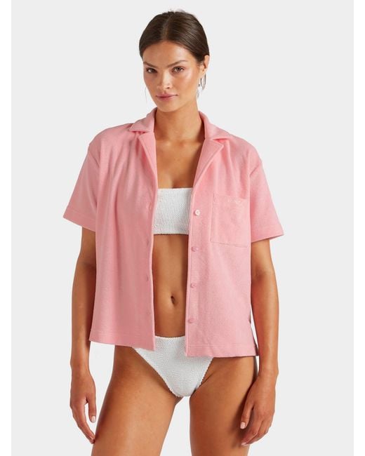 Hunza G Pink Terry Towelling Cuban Shirt