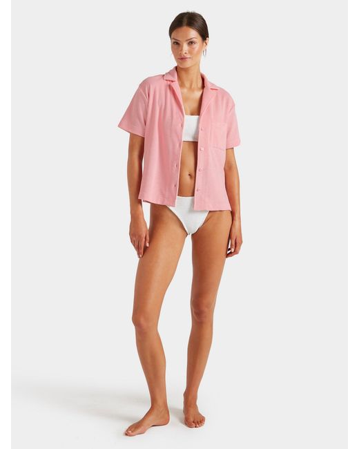 Hunza G Pink Terry Towelling Cuban Shirt