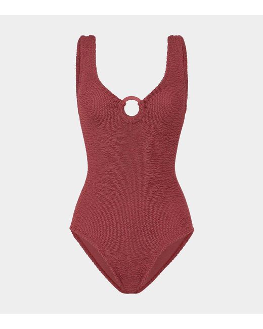 Hunza G Coverage Celine Swim With Tonal Hoops in Red | Lyst
