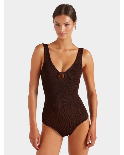 Hunza G Brown Coverage Celine Swim With Tonal Hoops