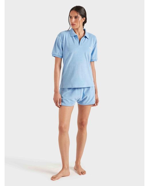 Hunza G Blue Terry Towelling Polo