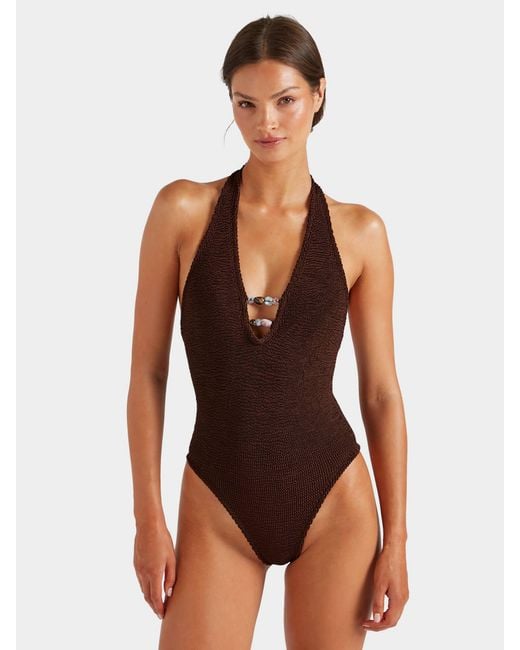 Hunza G Brown Adriana Beaded Swim