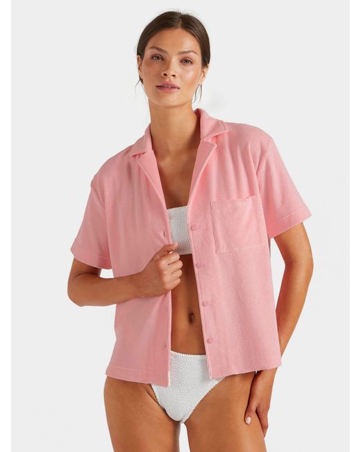 Hunza G Pink Terry Towelling Cuban Shirt
