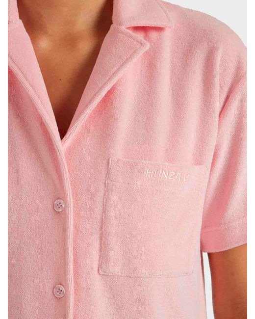 Hunza G Pink Terry Towelling Cuban Shirt