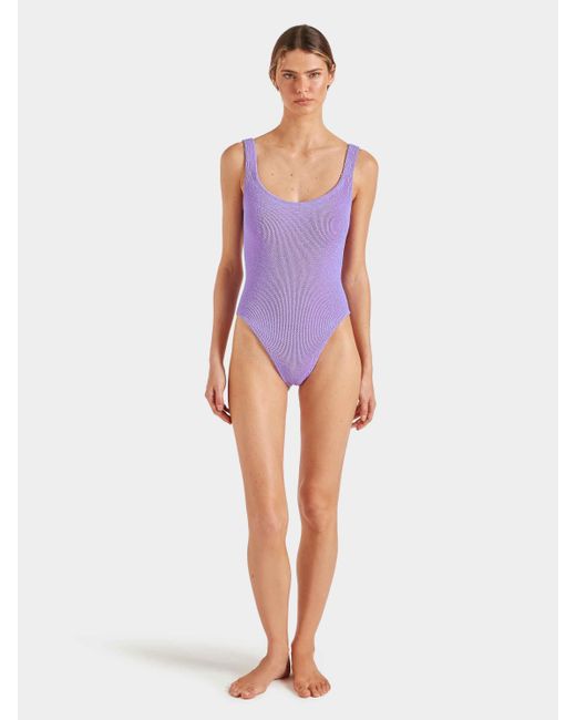 Hunza G Purple Ribbed Square-Neck Swimsuit