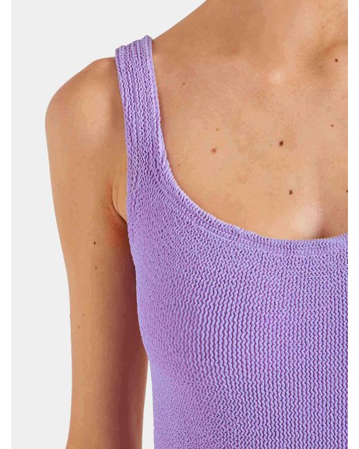 Hunza G Purple Ribbed Square-Neck Swimsuit
