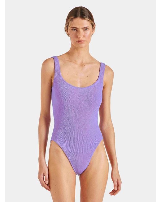 Hunza G Purple Ribbed Square-Neck Swimsuit