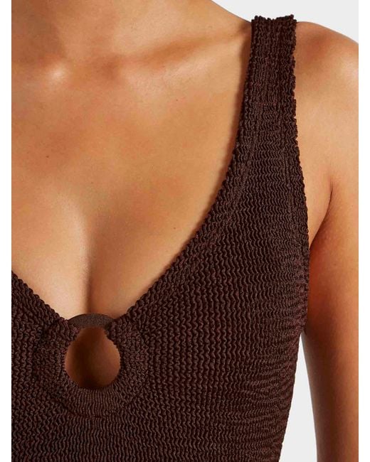 Hunza G Brown Coverage Celine Swim With Tonal Hoops