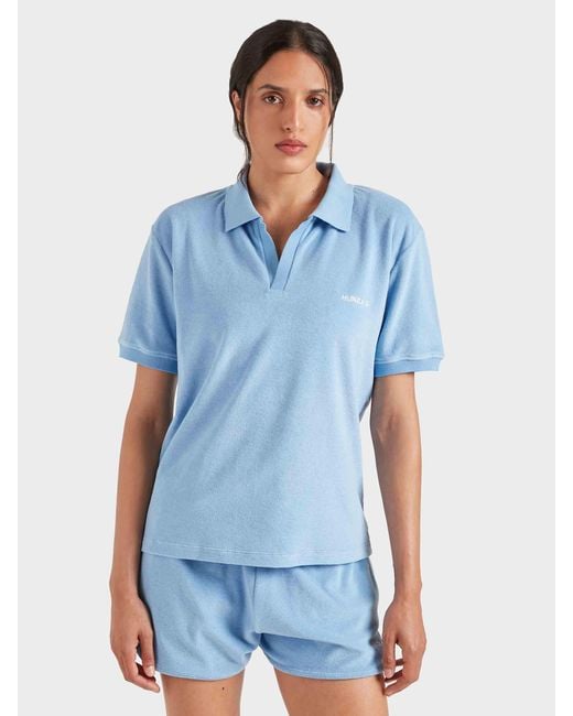 Hunza G Blue Terry Towelling Polo
