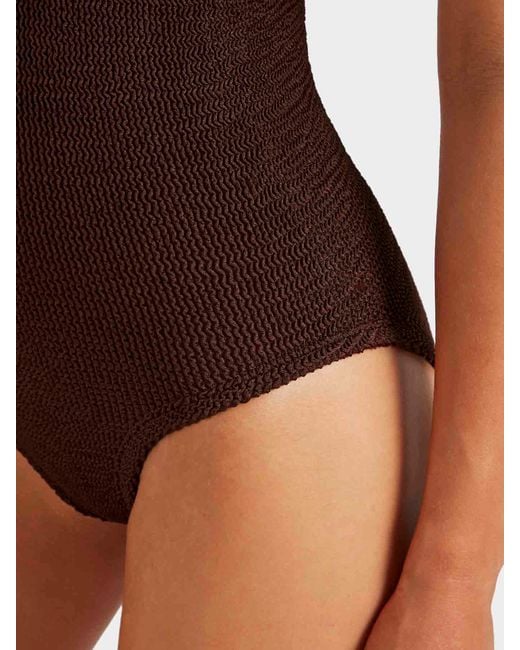 Hunza G Brown Coverage Celine Swim With Tonal Hoops