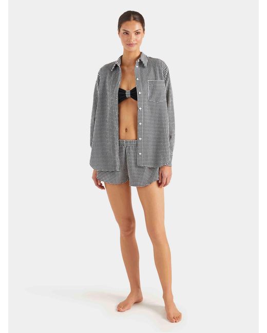 Hunza G Gray Gingham Seersucker Shirt