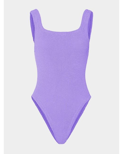 Hunza G Purple Ribbed Square-Neck Swimsuit