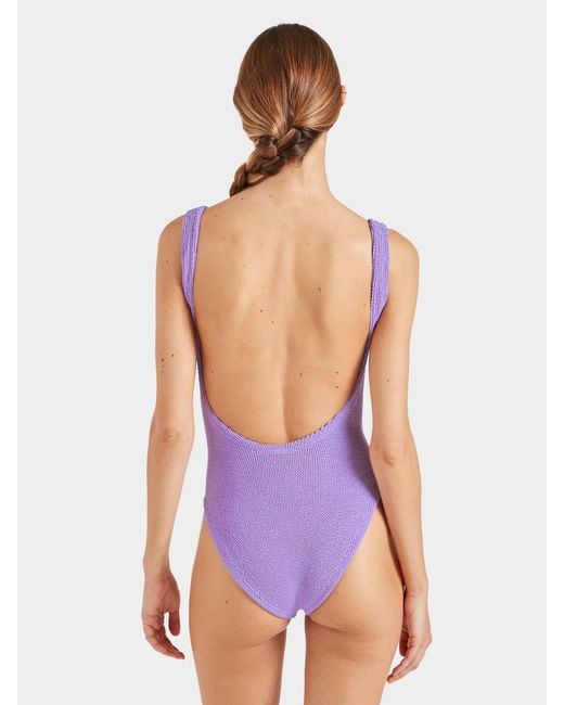 Hunza G Purple Ribbed Square-Neck Swimsuit