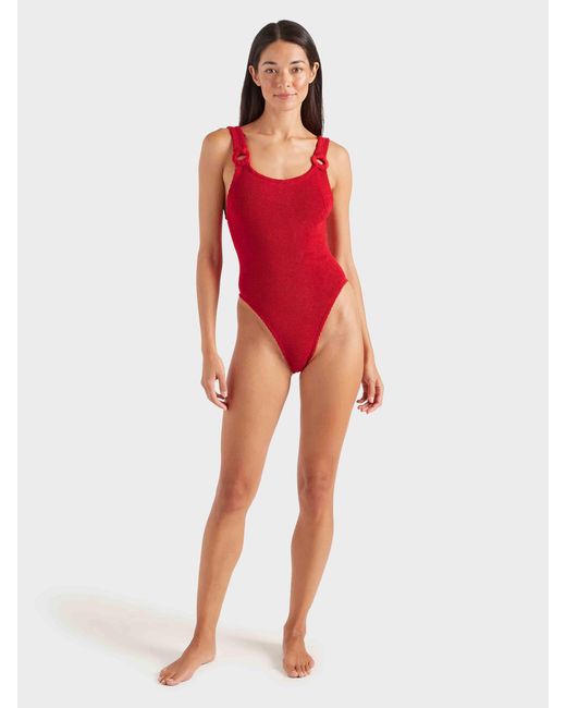 Hunza G Red Domino Swim With Tonal Hoops