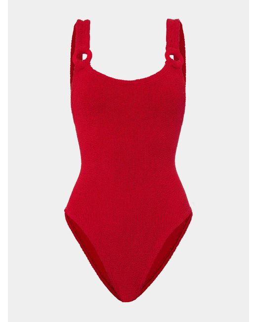 Hunza G Red Domino Swim With Tonal Hoops