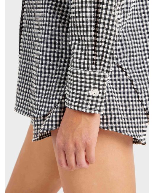 Hunza G Gray Gingham Seersucker Shirt