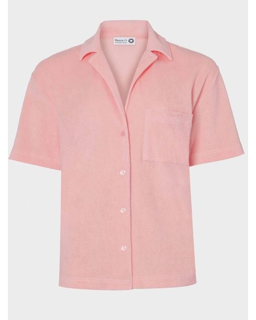 Hunza G Pink Terry Towelling Cuban Shirt