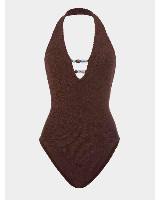 Hunza G Brown Adriana Beaded Swim
