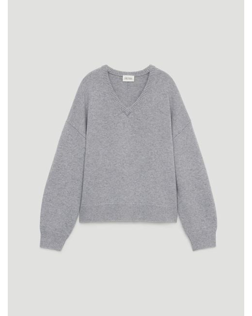 Hush Gray Millie Merino Wool V Neck Jumper
