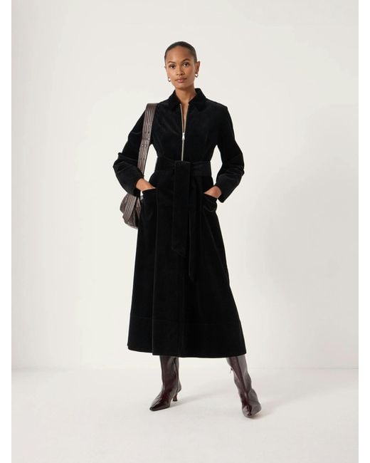 Hush Black Cotton Cord Long Sleeve Midi Dress