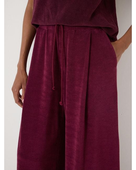 Hush Red Towelling Wide Leg Joggers