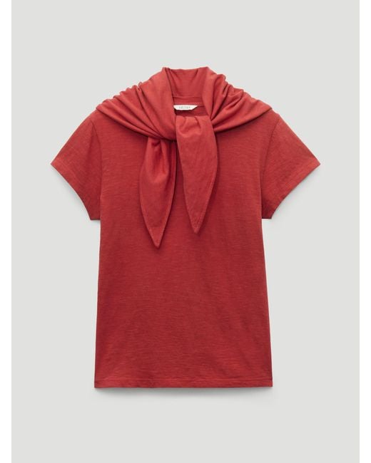 Hush Red Minna Slim Fit Slub T-Shirt With Scarf