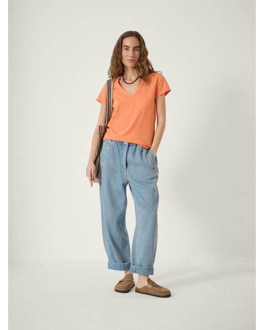 Hush Blue Slim Fit Slub Cotton V Neck T-Shirt