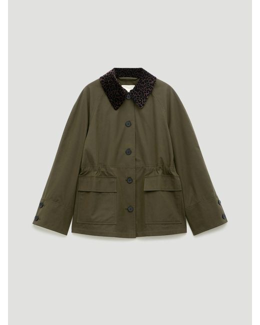 Hush Green Nerina Leopard Collar Cotton Barn Jacket