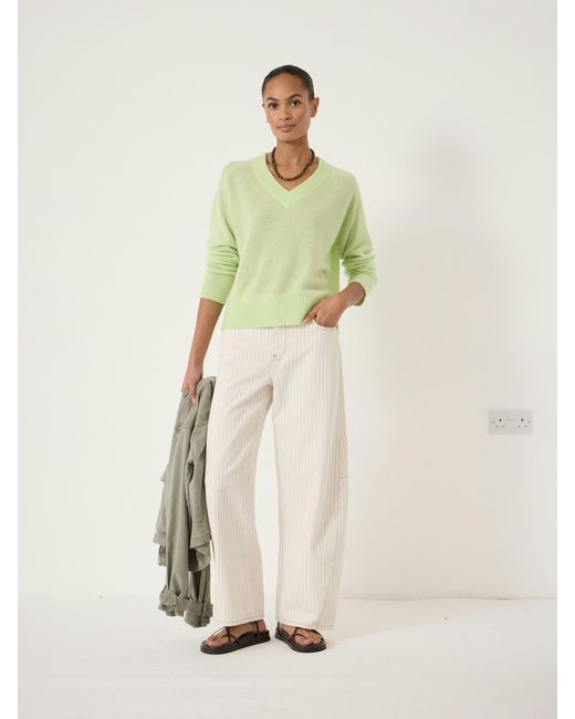 Hush Green Colette Cashmere V-Neck Saddle Sleeve Jumper