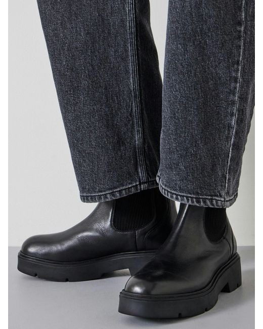 Hush Black Chunky Leather Chelsea Boots