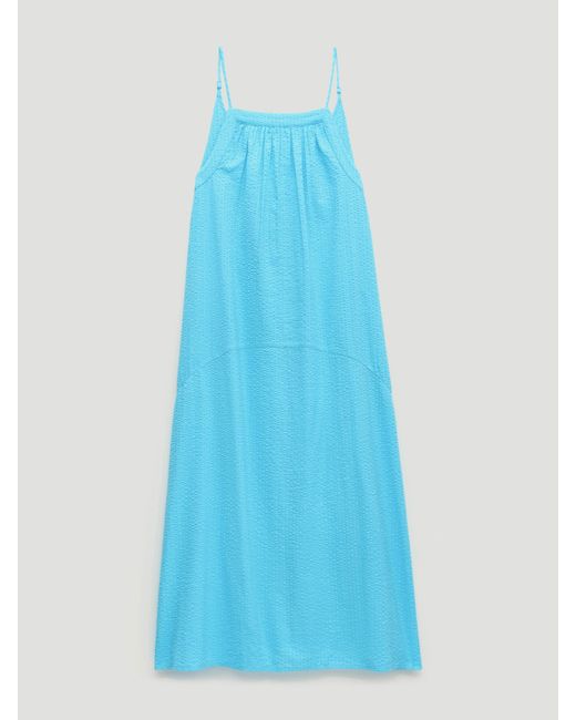 Hush Blue Strappy Seersucker Maxi Beach Dress