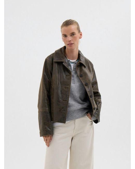 Hush Brown Ana Distressed Leather Jacket
