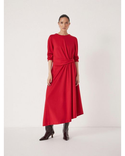 Hush Red Asymmetric Hem Jersey Dress