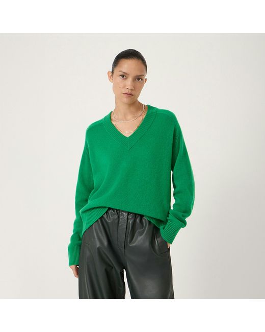 Hush Green Colette Cashmere V-Neck Saddle Sleeve Jumper