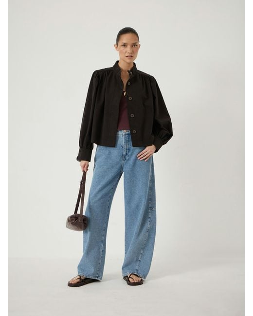 Hush Black Solara Gathered Cropped Cotton Jacket
