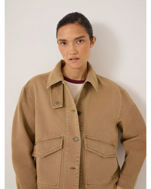 Hush Natural Elara Washed Cotton Funnel Neck Utility Jacket