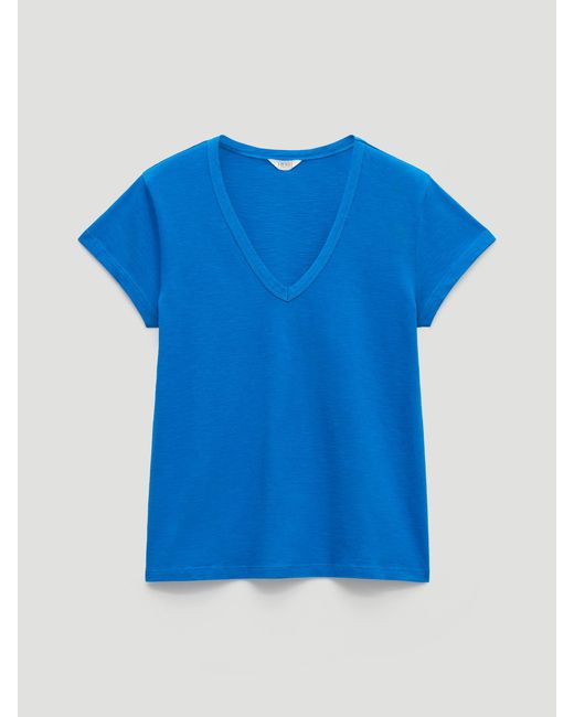 Hush Blue Slim Fit Slub Cotton V Neck T-Shirt