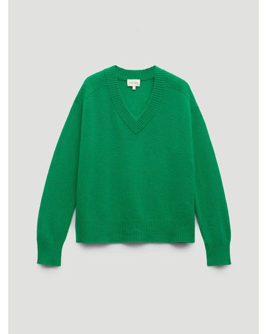 Hush Green Colette Cashmere V-Neck Saddle Sleeve Jumper
