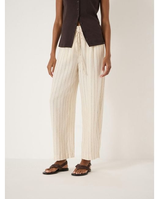 Hush Natural Aella Linen Pinstripe Barrel Trousers