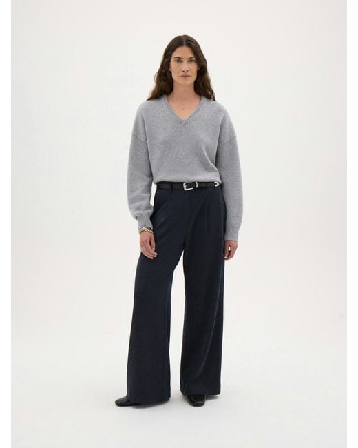 Hush Gray Millie Merino Wool V Neck Jumper