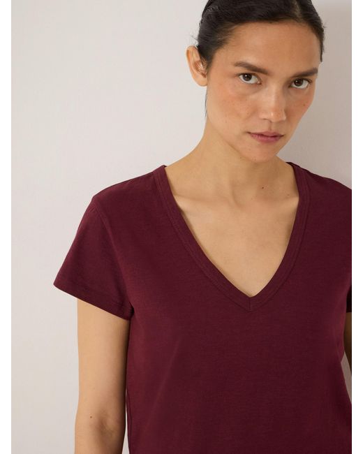 Hush Red Slim Fit Slub Cotton V Neck T-Shirt