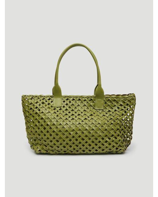 Hush Green Leni Leather Weave Tote Bag