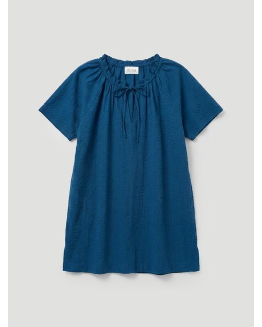 Hush Blue Rushed Tie Neck Beach Mini Dress