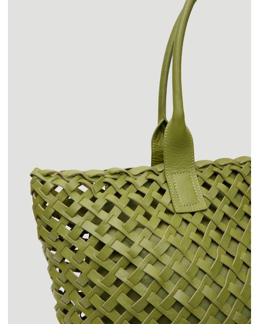 Hush Green Leni Leather Weave Tote Bag