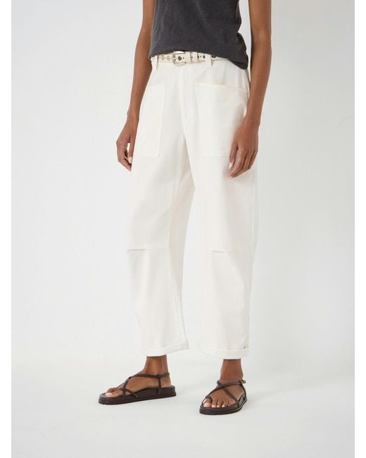 Hush White Cordi Barrel Leg Cotton Trousers