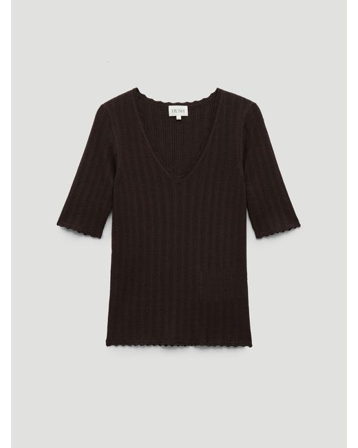 Hush Black Fine Pointelle Short Sleeve Knitted T-Shirt