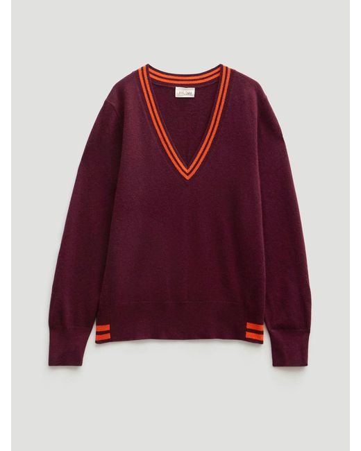 Hush Red Merino Wool V Neck Jumper