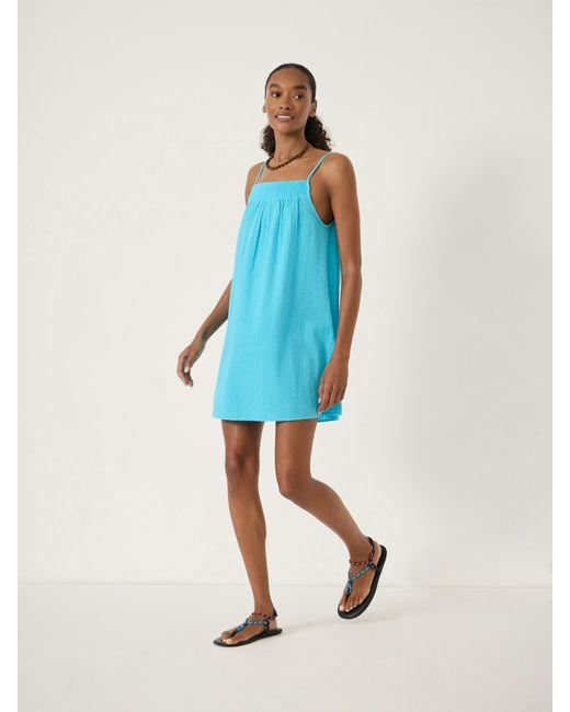 Hush Blue Carmen Seersucker Beach Mini Dress